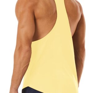 ROWILUX Men's Workout Quick Dry Soft Gym Bodybuilding Stringer Tank Tops (M, Yellow)