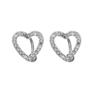 Fuqimanman2020 2pcs Love Heart Belly Button Rings Crystal CZ Pave Top Down 14G Surgical Steel Navel Reverse Hinged Belly Rings Body Piercing for Women Hypoallergenic Sexy Beach Summer Jewelry-Silver