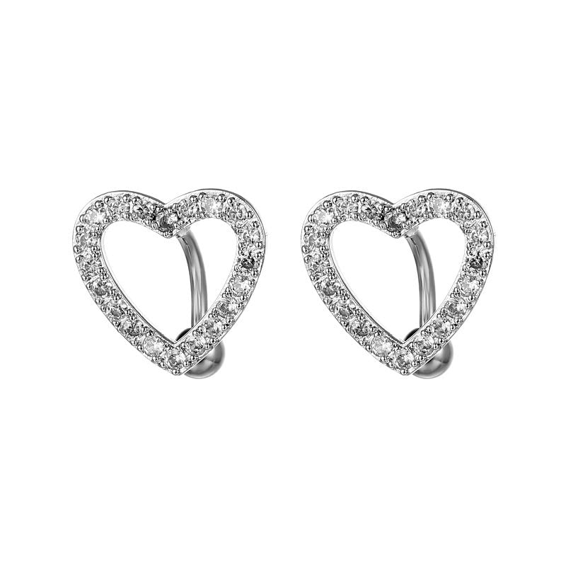 Fuqimanman2020 2pcs Love Heart Belly Button Rings Crystal CZ Pave Top Down 14G Surgical Steel Navel Reverse Hinged Belly Rings Body Piercing for Women Hypoallergenic Sexy Beach Summer Jewelry-Silver