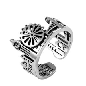 HUKQBUNX 925 Sterling Silver Exquisite Unique City Castle Sky City Punk Art Geometric Gear Crown Ring Lady Fresh Ring Opening Adjustment