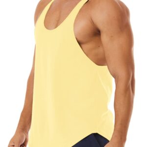 ROWILUX Men's Workout Quick Dry Soft Gym Bodybuilding Stringer Tank Tops (M, Yellow)