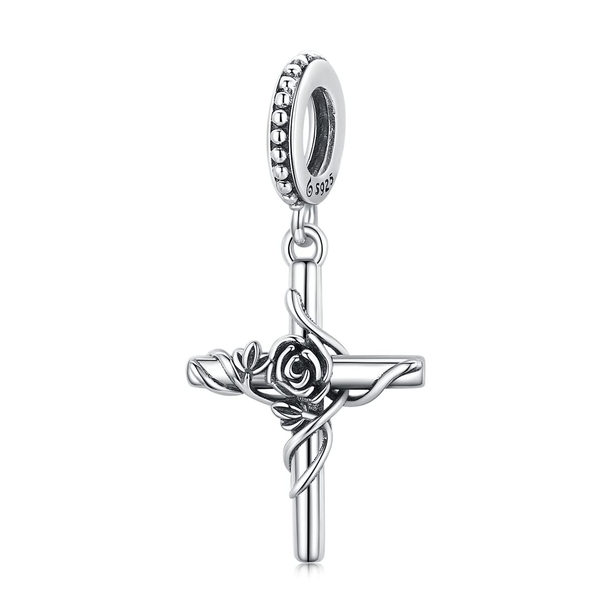 BABAMIA 925 Sterling Silver Cross Bead Charms for Bracelets and Necklaces Vintage Rose Cross Bracelet Charms for Women&Men Charms Jewelry