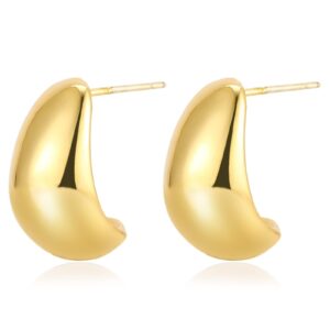 chunky gold hoop earrings for women textured open thick huggie earrings (style-a,gold)