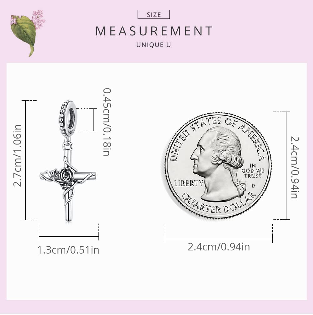 BABAMIA 925 Sterling Silver Cross Bead Charms for Bracelets and Necklaces Vintage Rose Cross Bracelet Charms for Women&Men Charms Jewelry