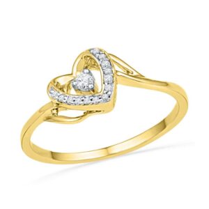 10kt yellow gold womens round diamond heart promise ring 1/12 cttw