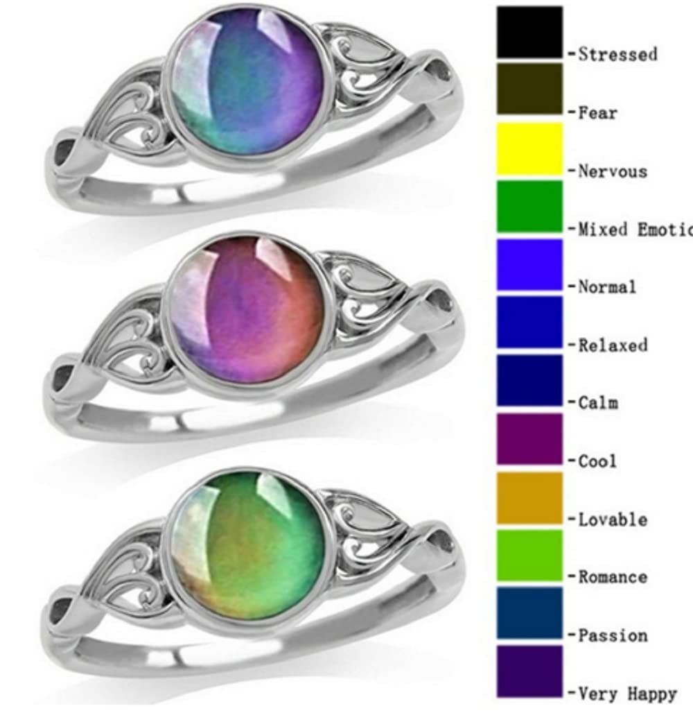 HUKQBUNX 925 sterling silver fashion color changing mood Ring Round Cut Cubic Zircon eternal CZ commitment Moonstone mood change wedding engagement ring size 6-10 (Size 7)