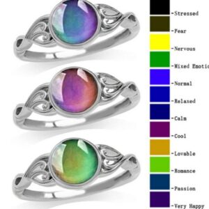 HUKQBUNX 925 sterling silver fashion color changing mood Ring Round Cut Cubic Zircon eternal CZ commitment Moonstone mood change wedding engagement ring size 6-10 (Size 8)