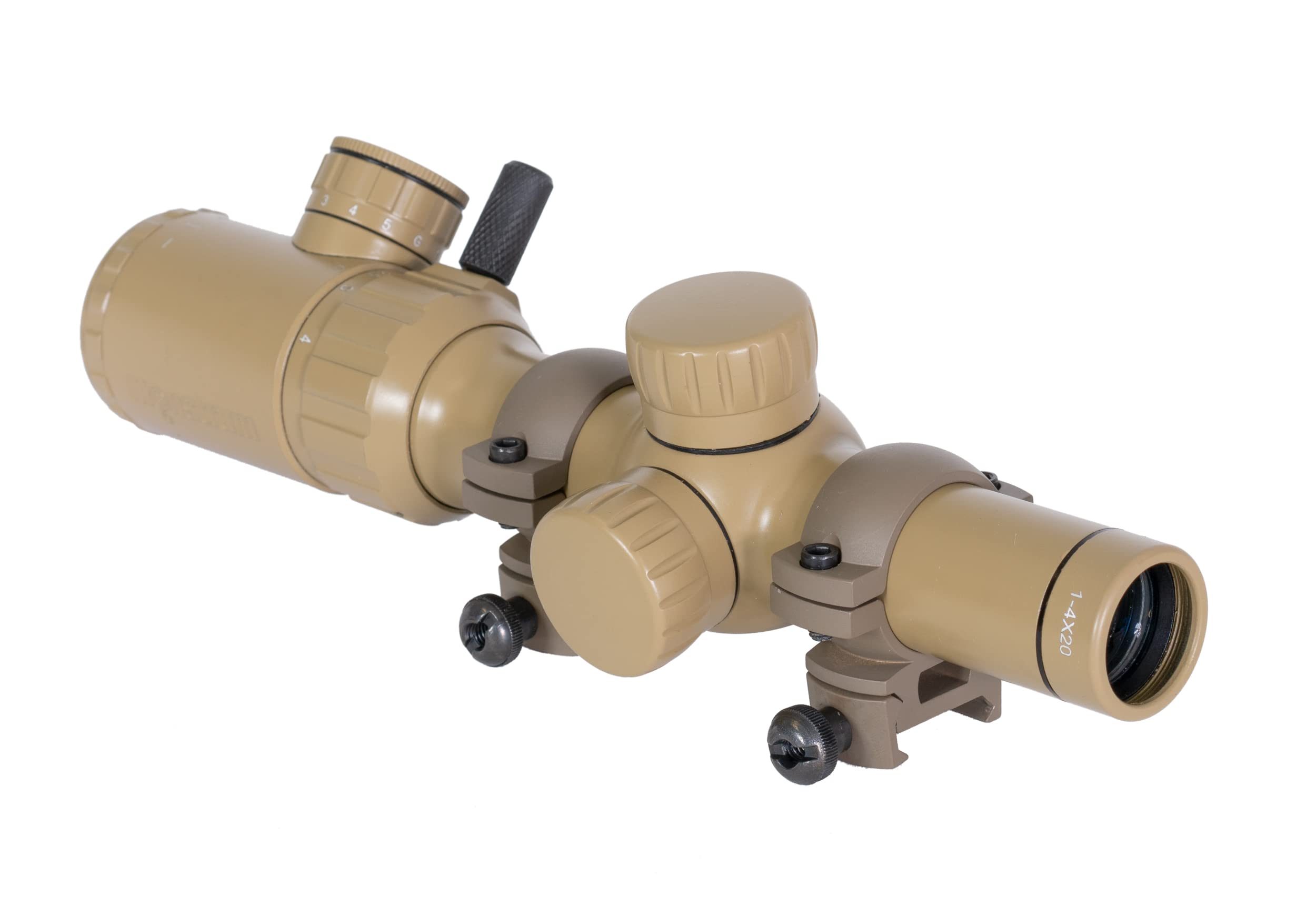 Monstrum 1-4x20 Rifle Scope | Flat Dark Earth | Monstrum Picatinny Scope Rings with Integrated Level Bubble | Bundle