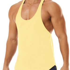 ROWILUX Men's Workout Quick Dry Soft Gym Bodybuilding Stringer Tank Tops (M, Yellow)