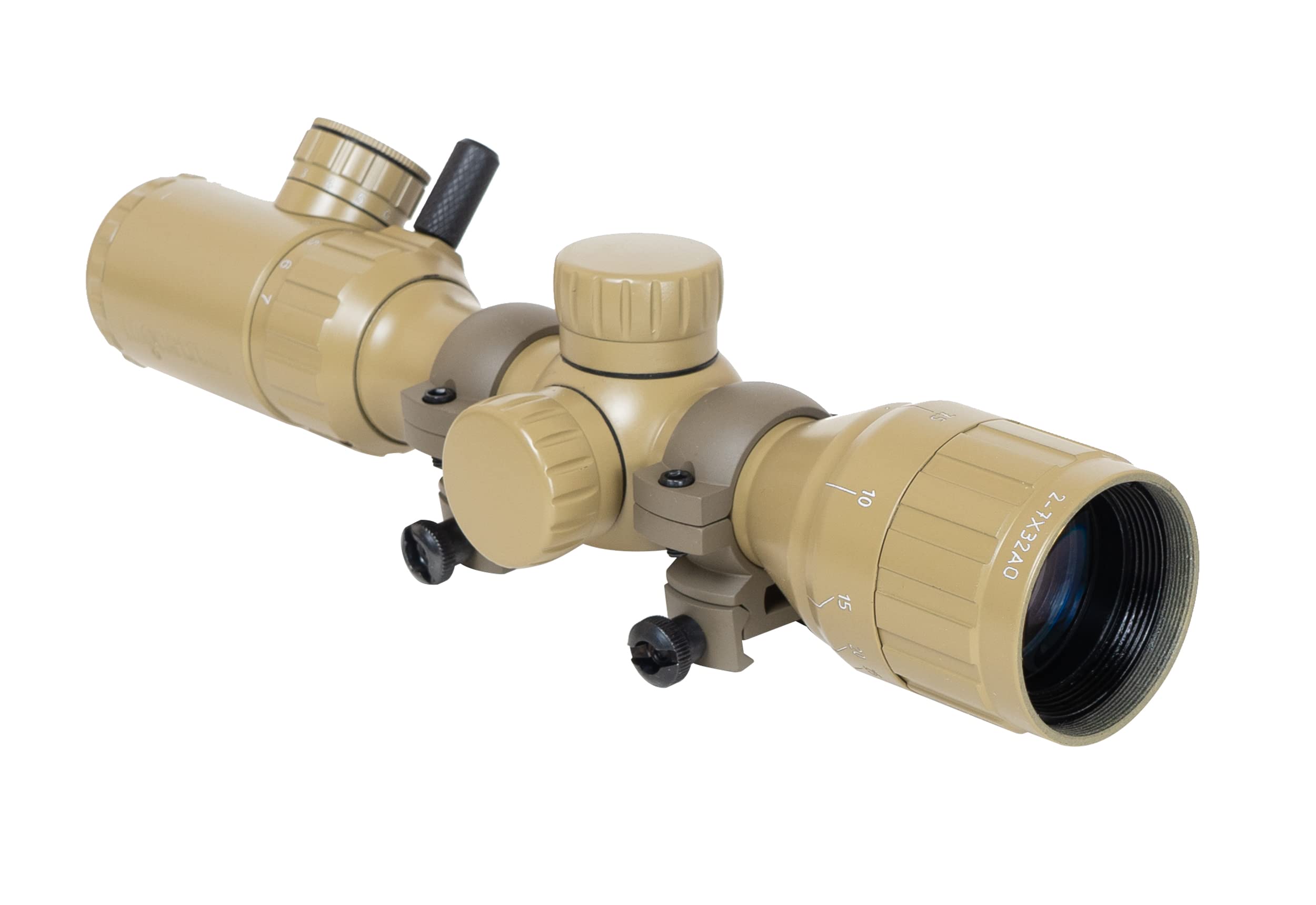 Monstrum 2-7x32 AO Rifle Scope | Flat Dark Earth | Monstrum Picatinny Scope Rings with Integrated Level Bubble | Bundle