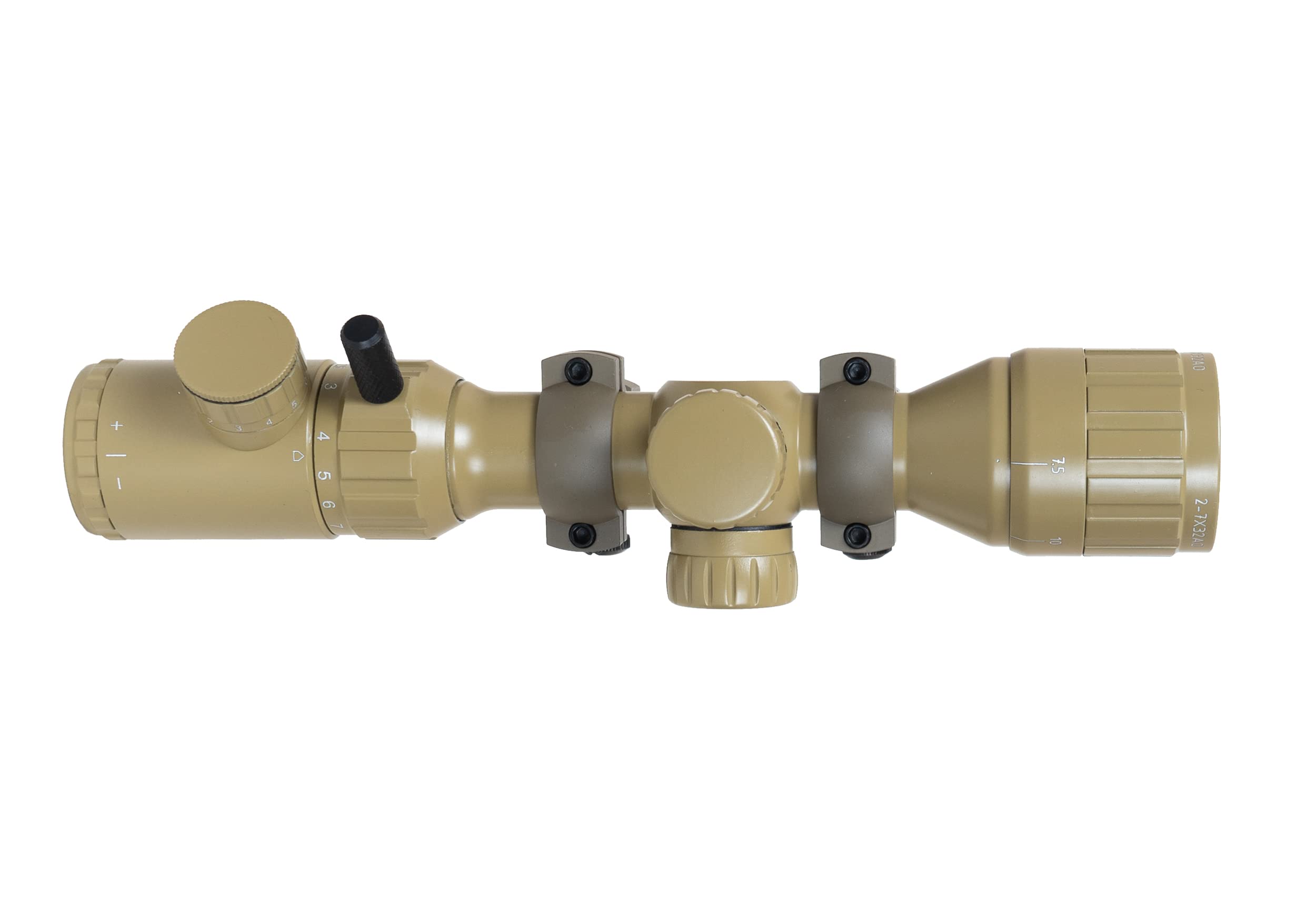 Monstrum 2-7x32 AO Rifle Scope | Flat Dark Earth | Monstrum Picatinny Scope Rings with Integrated Level Bubble | Bundle