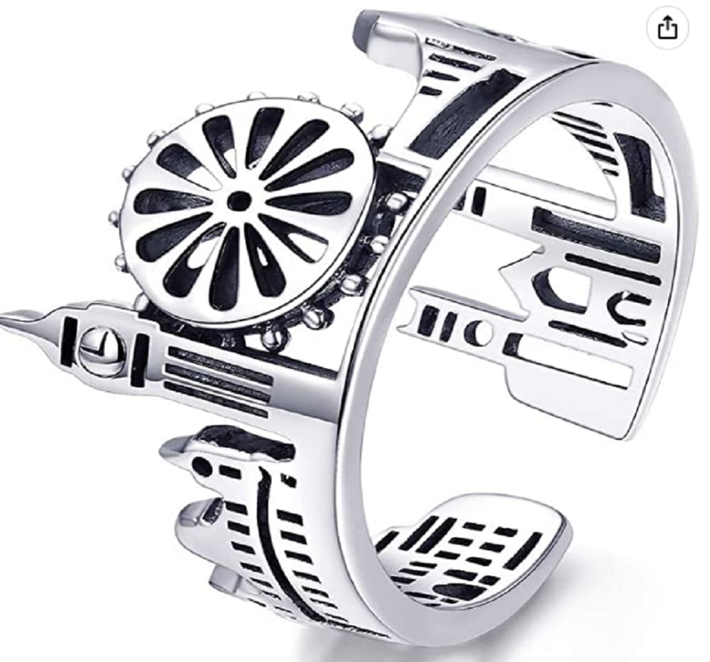 HUKQBUNX 925 Sterling Silver Exquisite Unique City Castle Sky City Punk Art Geometric Gear Crown Ring Lady Fresh Ring Opening Adjustment