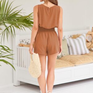 AUTOMET Short Sets Women 2 Piece Outfits Summer Outfits Two Piece Set Sleeveless Crop Tank Top Shorts Romper Lounge sets 2024 LightBrown M