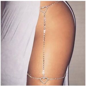 Crystal Heart-Shaped Multi-Layer Leg Chain Silver Layered Body Chains Thigh Chain Sexy Bikini Adjustable Body Jewelry Accessory for Women