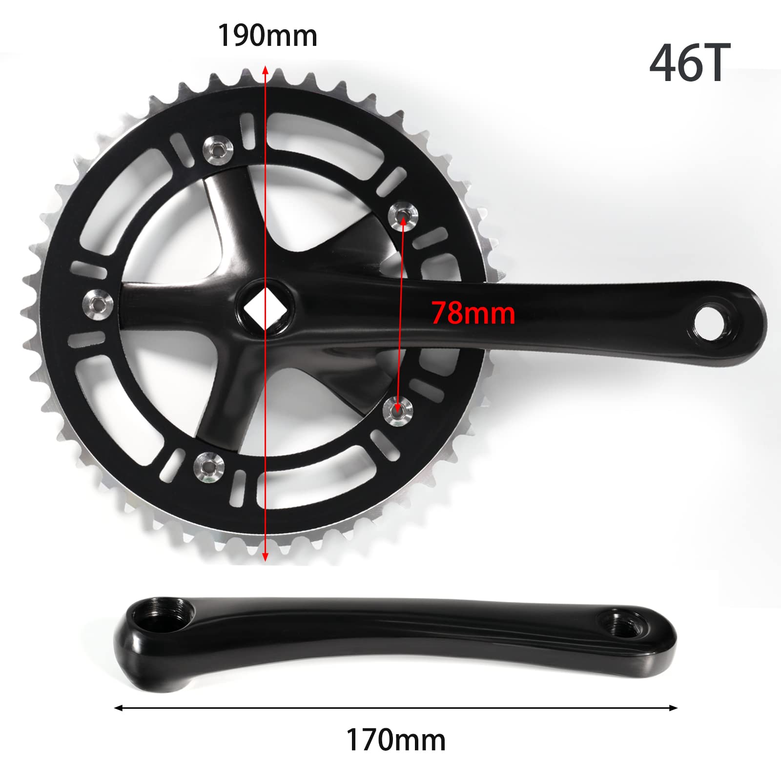 46T Single Speed Fixed Gear Crankset Aluminum Alloy Bike Crank for Mountain Bike Road Bicycle Black