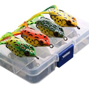 g.s yozoh bass fishing lures topwater frog lures soft swimbait baits with weedless hooks and tackle box, 4-pack, for trout, snakehead and salmon fishing