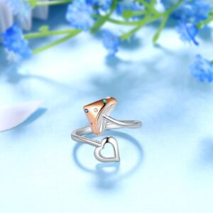 Cute Red Mushroom Ring Women Love Hearts Adjustable Open Ring Rose Gold Over 925 Sterling Silver Two Tones Colorful Crystal Mushroom Stackable Ring Mushroom Gift for Birthday Friendship FR0062W