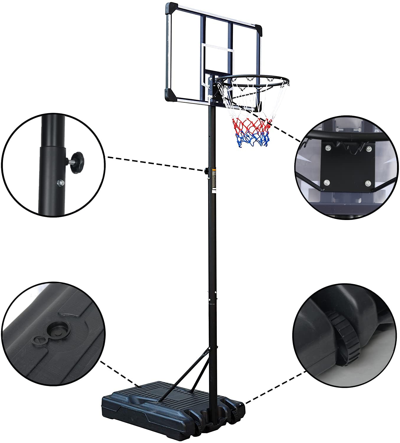 HooKung Portable Basketball Hoops & Goals 35.4 Inch Backboard Basketball System Height Adjustable 6.2ft -8.5ft for Adult Teenagers Indoor Outdoor Use