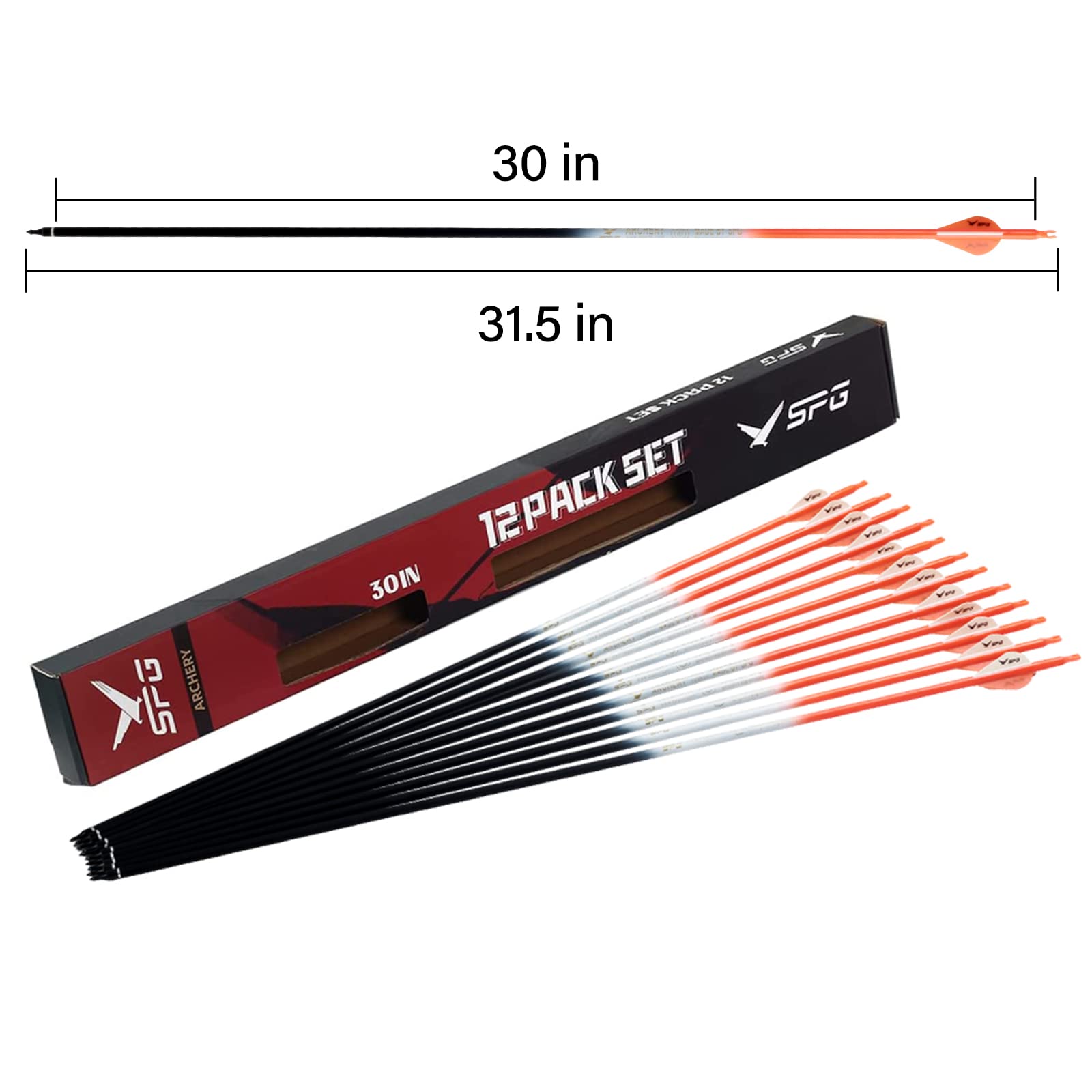 SOPOGER 30 Inch Arrows for Compound Bows - Practice Arrows 500 Spine 12 Packs Hunting Carbon Arrows for Archery Recurve Bow Target Practice Shooting (Orange)