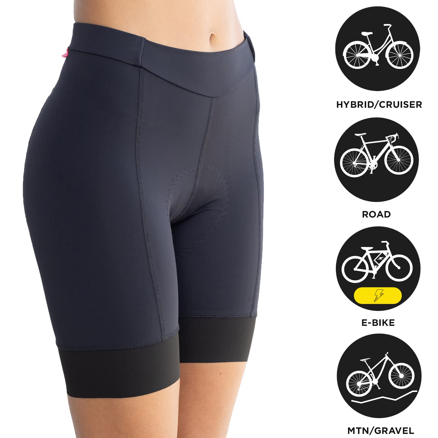 Terry Bike Shorts Women Padded, Bella Prima Cycling Shorts 8.5" Black Cycling Shorts for Women with Padding Silicone Leg - Blackout, Large