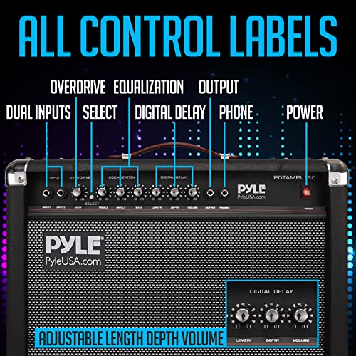 PyleUsa Portable Electric Guitar Amplifier,40 Watt Power,Two 6” & 8” High-Definition Speaker Cones, Bass, Dual Inputs, Overdrive,Digital Delay, Amp Control Volume, EQ for Beginner and Advance Practice