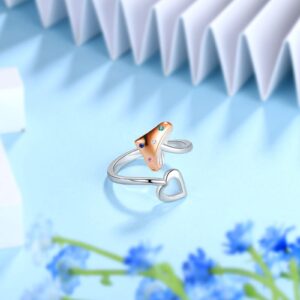 Cute Red Mushroom Ring Women Love Hearts Adjustable Open Ring Rose Gold Over 925 Sterling Silver Two Tones Colorful Crystal Mushroom Stackable Ring Mushroom Gift for Birthday Friendship FR0062W