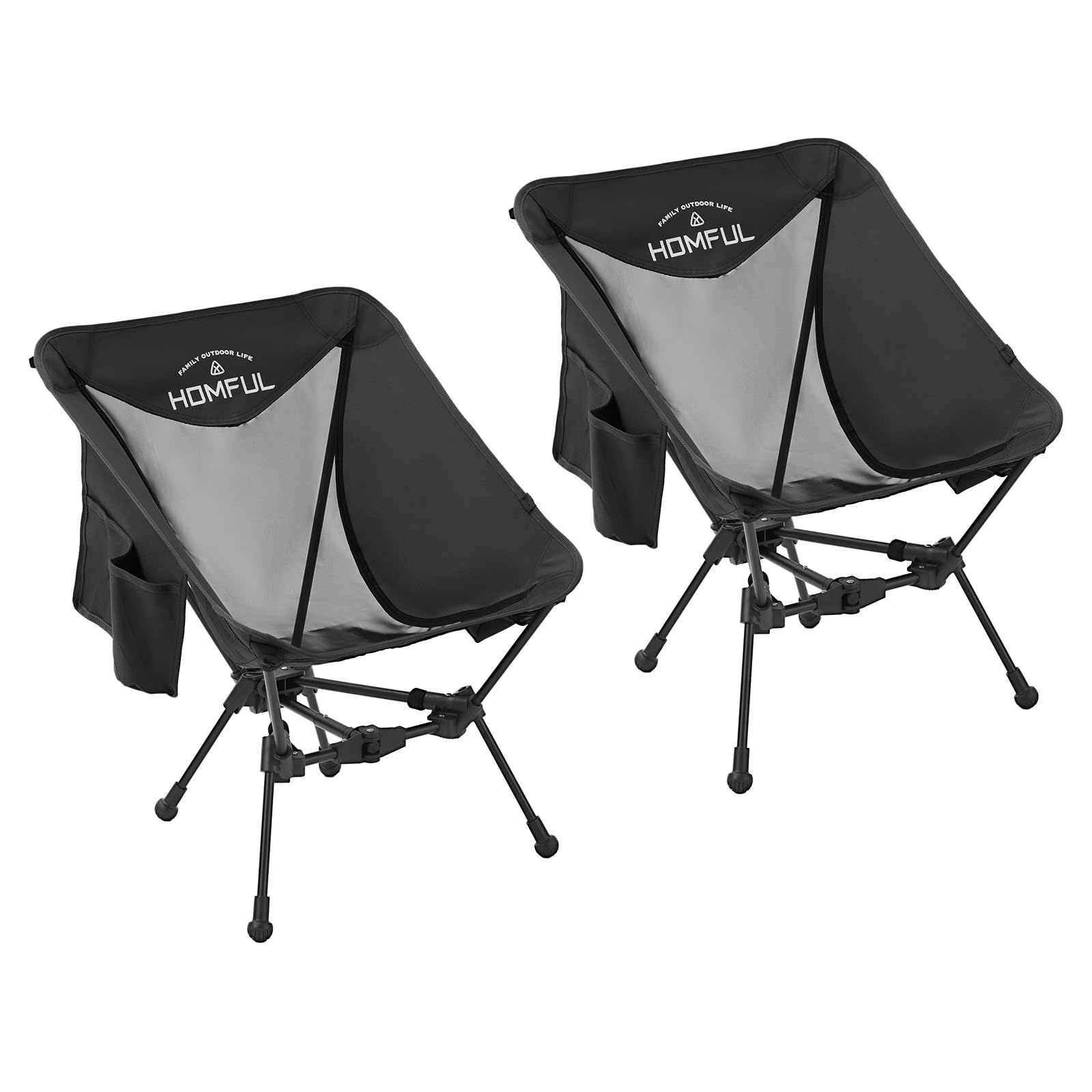 HOMFUL 2 Pack Compact Camping Chairs Ultra Light Portable Folding Backpacking Chair with Side Pockets Breathable Mesh Structure Aluminum Frame with Carrying Bag(Black 2pcs)