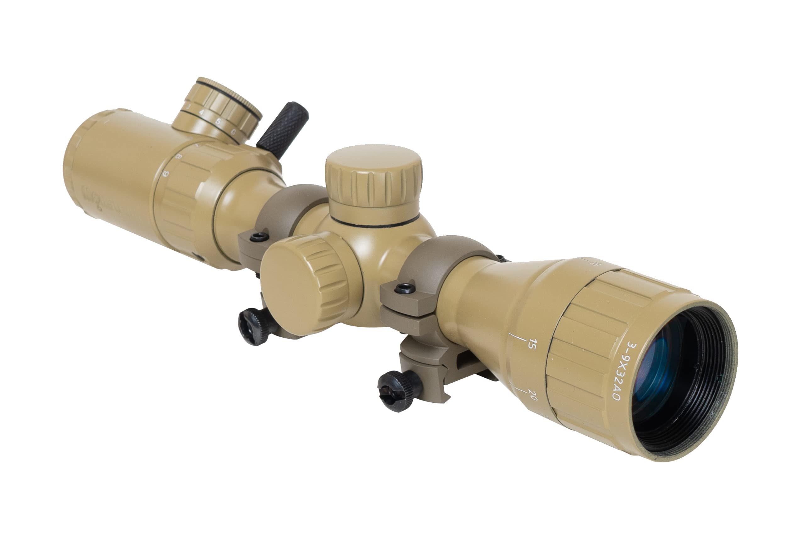 Monstrum 3-9x32 AO Rifle Scope | Flat Dark Earth | Monstrum Picatinny Scope Rings with Integrated Level Bubble | Bundle