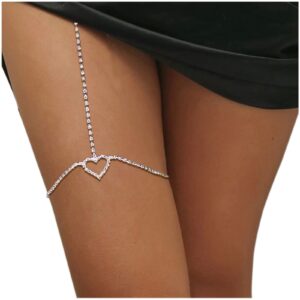 Crystal Heart-Shaped Multi-Layer Leg Chain Silver Layered Body Chains Thigh Chain Sexy Bikini Adjustable Body Jewelry Accessory for Women