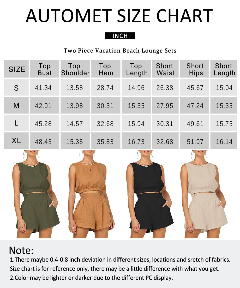 AUTOMET Short Sets Women 2 Piece Outfits Summer Outfits Two Piece Set Sleeveless Crop Tank Top Shorts Romper Lounge sets 2024 LightBrown M