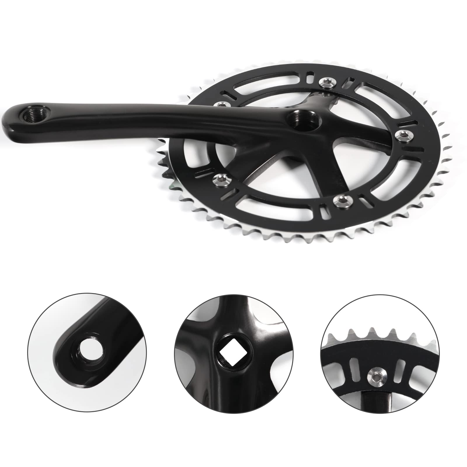 46T Single Speed Fixed Gear Crankset Aluminum Alloy Bike Crank for Mountain Bike Road Bicycle Black