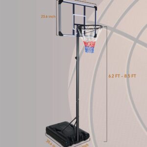 HooKung Portable Basketball Hoops & Goals 35.4 Inch Backboard Basketball System Height Adjustable 6.2ft -8.5ft for Adult Teenagers Indoor Outdoor Use