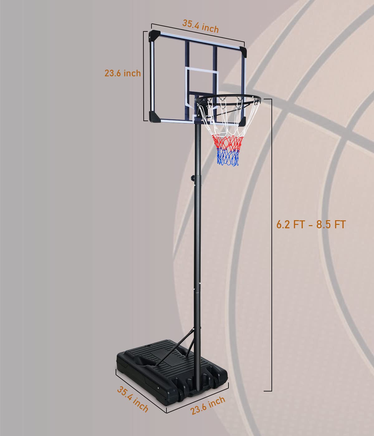 HooKung Portable Basketball Hoops & Goals 35.4 Inch Backboard Basketball System Height Adjustable 6.2ft -8.5ft for Adult Teenagers Indoor Outdoor Use