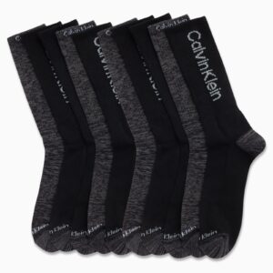 Calvin Klein Men’s Crew Socks - 6 Pack Performance Cushion Comfort Crew Socks - Breathable Athletic Socks for Men (7-12), Size 7-12, Black Logo