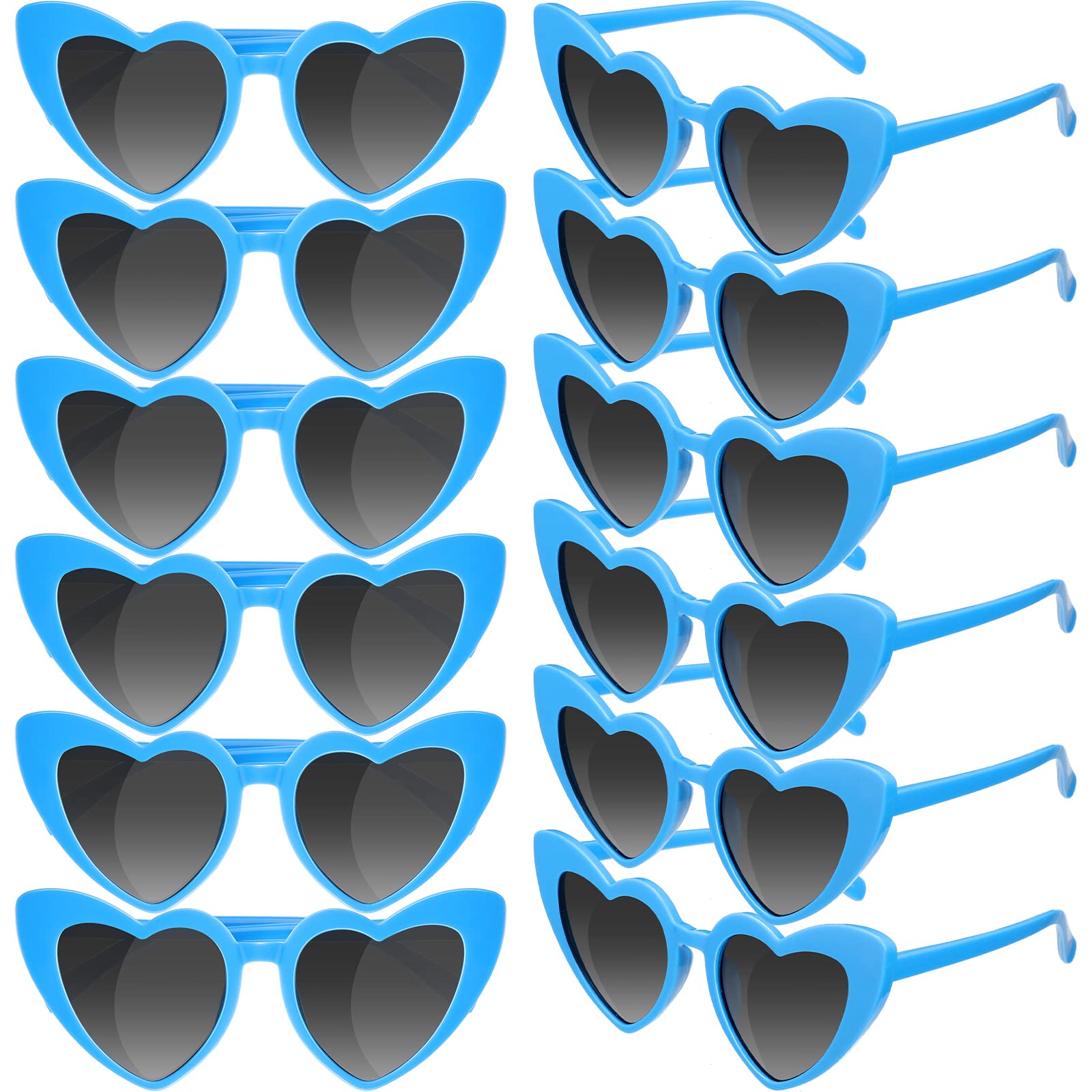 Flutesan 12 Pairs Bachelorette Sunglasses Heart Sunglasses Bulk Heart Shaped Sunglasses Bachelorette Party Supplies for Women(Blue)