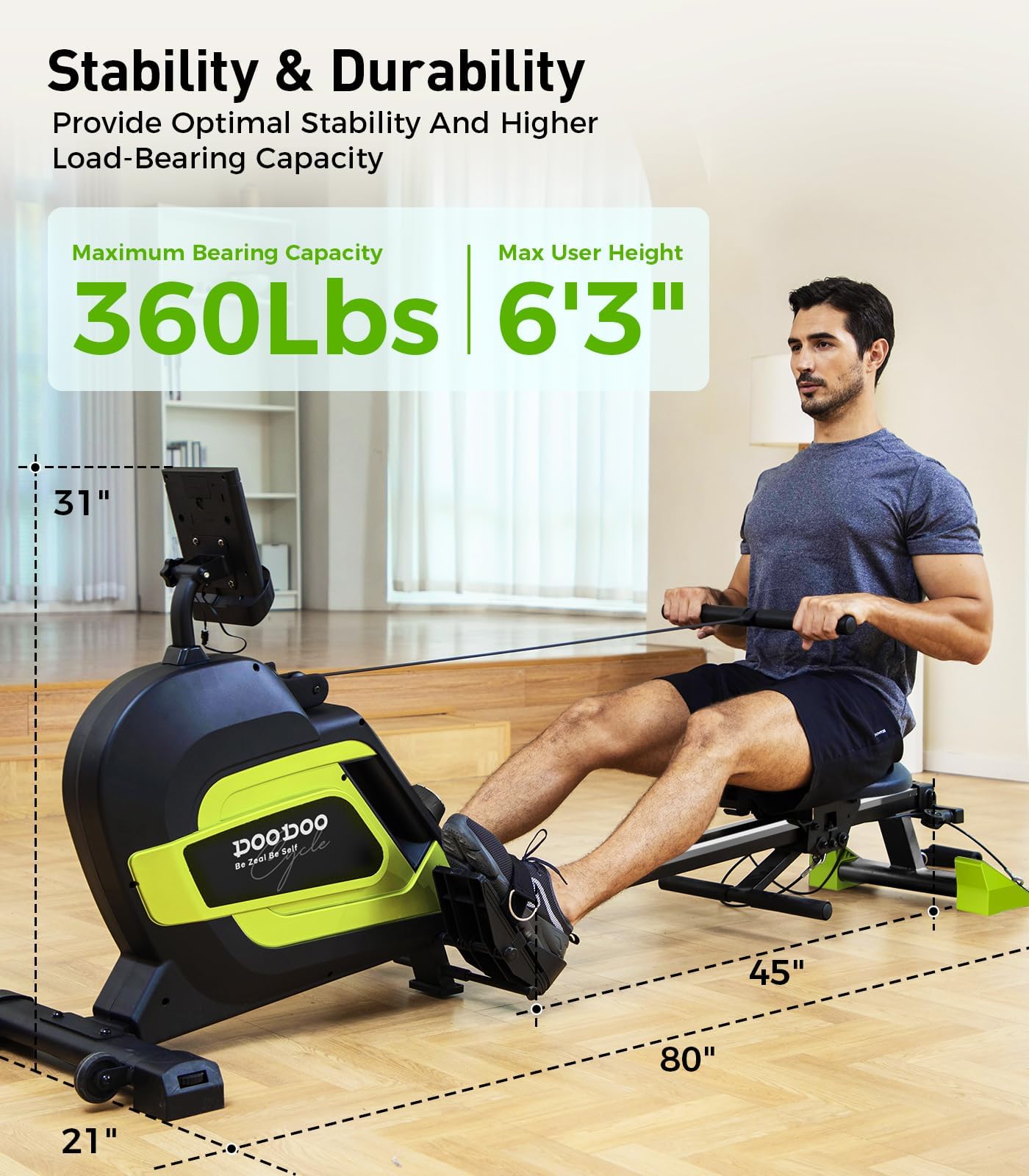 Rowing Machine,JKANGFIT Rowing Machines for Home Use with Arm Strength Training for Full Body Workout,Foldable Magnetic Rower with 14 Levels Resistance LCD Monitor Holder, Green