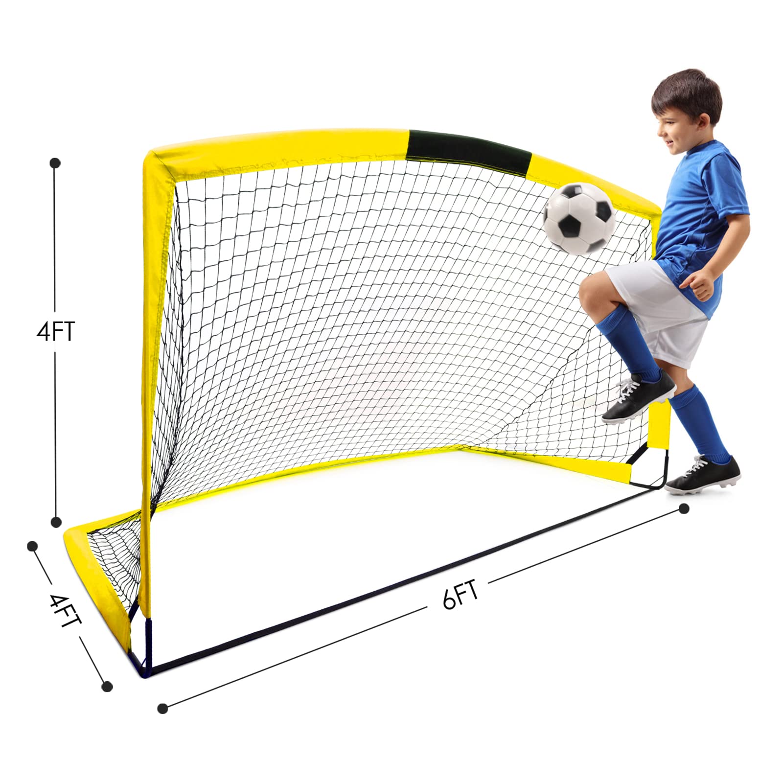 HITIK Soccer Goals, Set of 2- Size 6'x4'FT Portable Foldable Soccer Nets with Carry Bag for Games and Training for Backyard for Kids and Teens（Yellow）