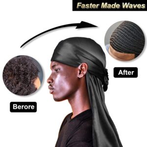 BIGEDDIE 12Pcs Durag Pack, Durags for Men Silky, Silk Durag for Men Women Waves, Satin Du rag with Long Tail and Wide Straps 12 Colors