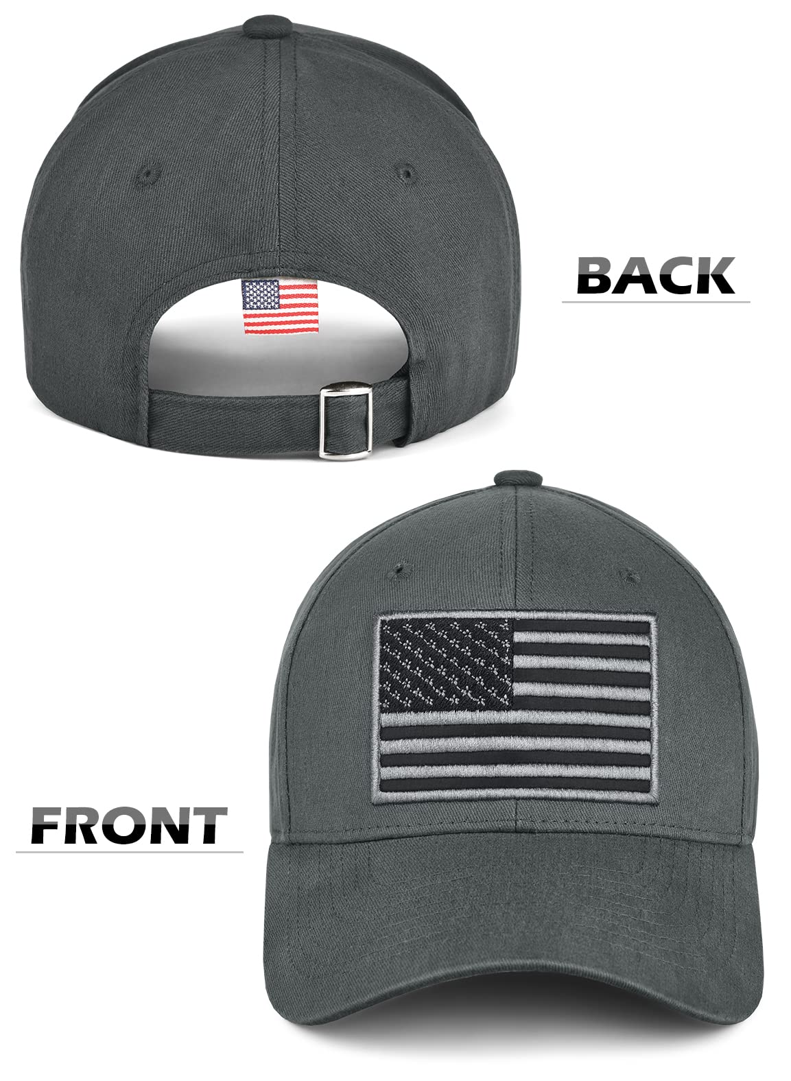 LCZTN 2 Pack American Flag Baseball Cap for Men Women,Low Profile USA Plain Dad Hat (Grey＆Khaki)