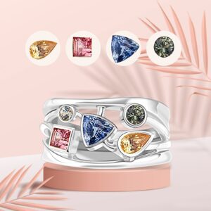 YUYOO Sterling Silver Custom Mothers Ring with 1-8 Simulated Birthstones Personalized Birthstone Ring for Women Custom Family Ring for Mom Wife Grandmother