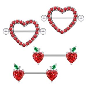 flogwe 2pairs 14g heart nipple ring 316l surgical steel nipple barbells heart cz nipple barbell ring body piercing jewelry for women…