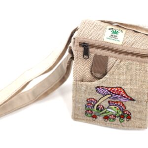 Unique design Mushroom Embroidery Hemp Hobo Passport crossbody bag Festival Travel Bag 100% Himalaya Hemp FAIR TRADE MADE Handmade with Love., Natural White