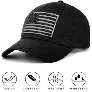 KIRAAT 3 Pack American Flag Baseball Cap Unisex,Low Profile USA Plain Dad Hat for Men＆Women (Black＆Grey＆Khaki)