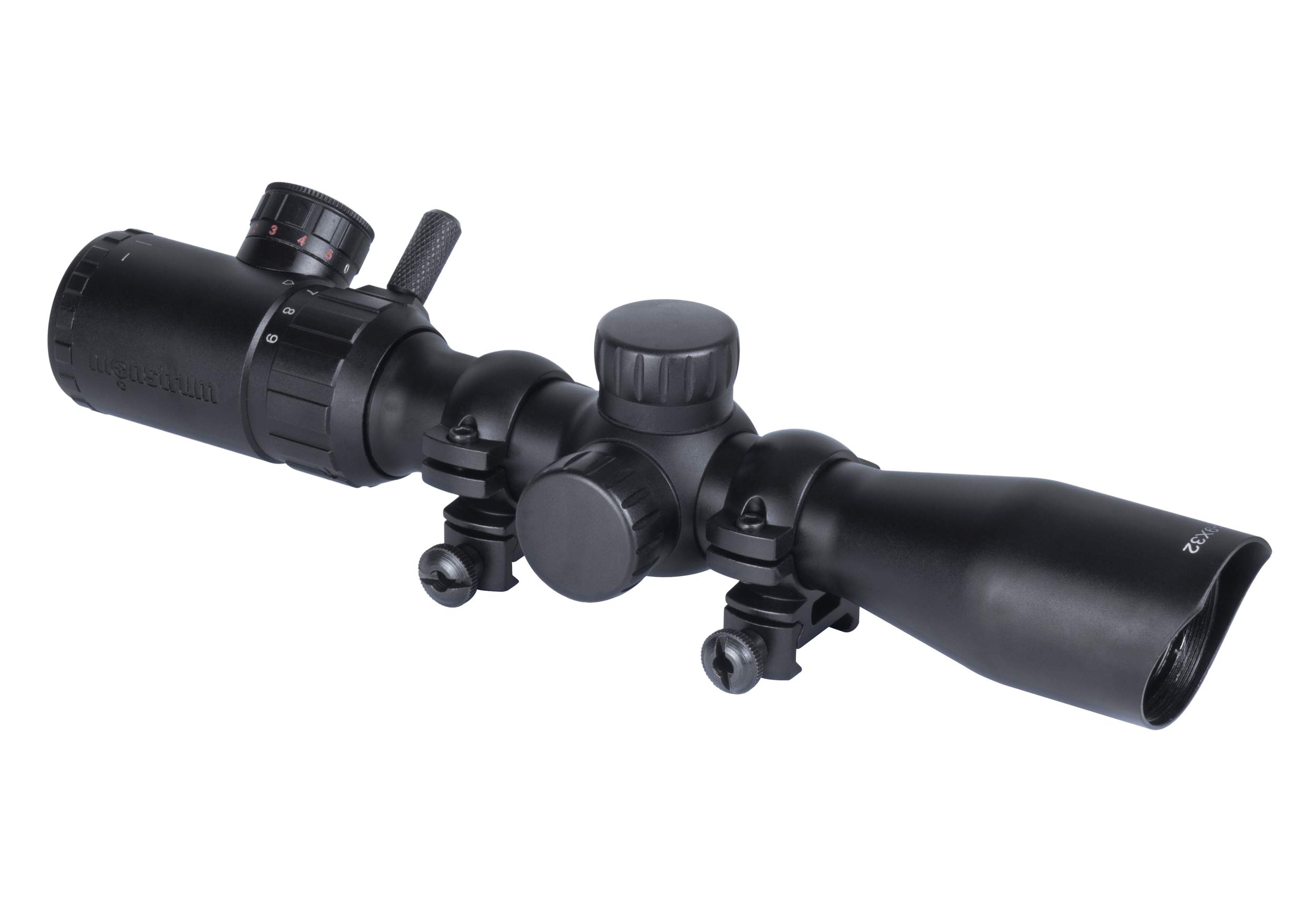 Monstrum 3-9x32 Rifle Scope | Monstrum Picatinny Scope Rings with Integrated Level Bubble | Bundle