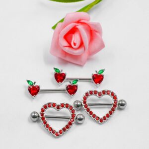 FLOGWE 2Pairs 14G Heart Nipple Ring 316L Surgical Steel Nipple barbells Heart CZ Nipple barbell Ring Body Piercing Jewelry for Women…