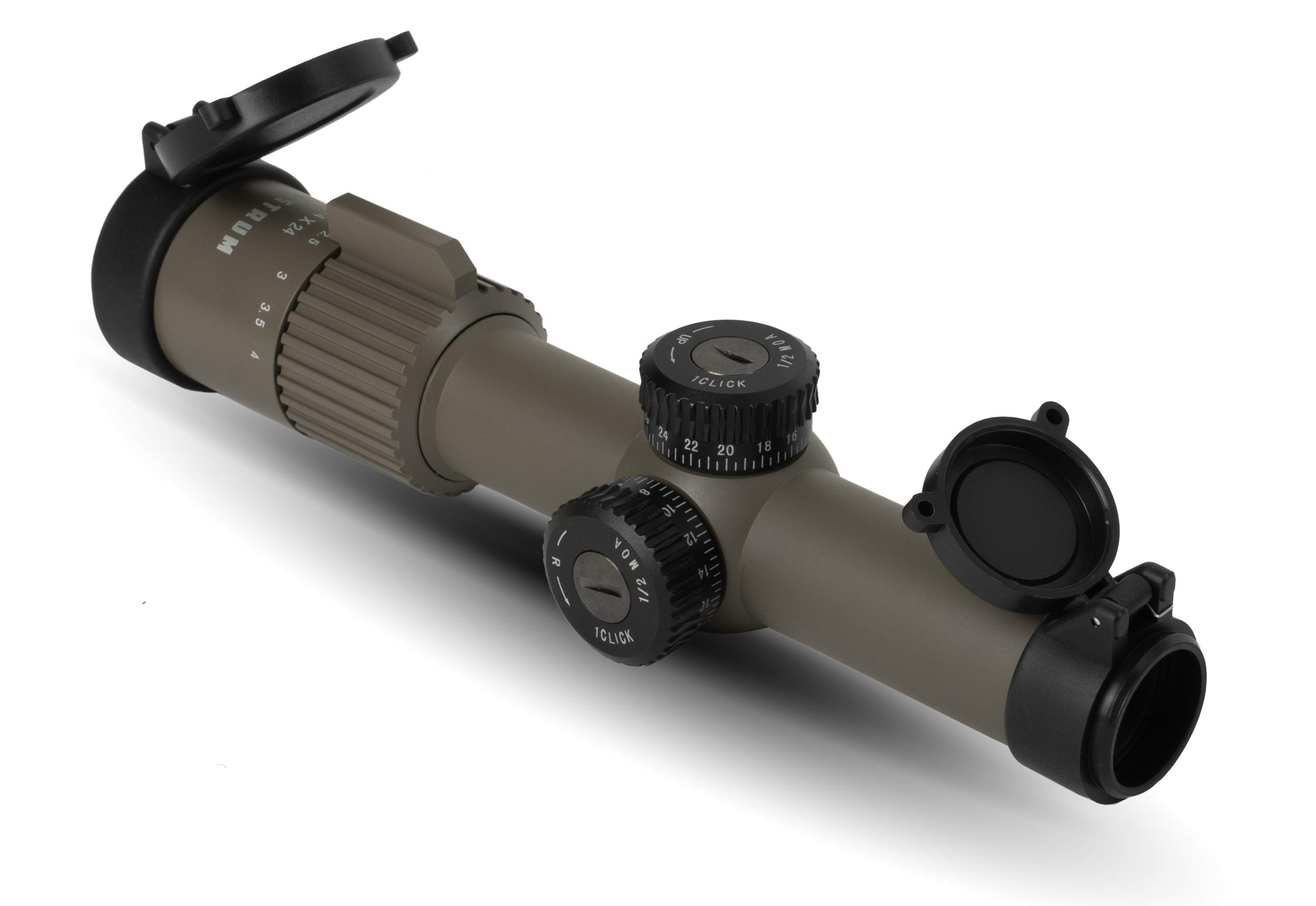 Monstrum Alpha Series 1-4x24 FFP Rifle Scope | Flat Dark Earth | Monstrum Scope Mount with 45 Degree Offset Picatinny Rail Mount | Bundle