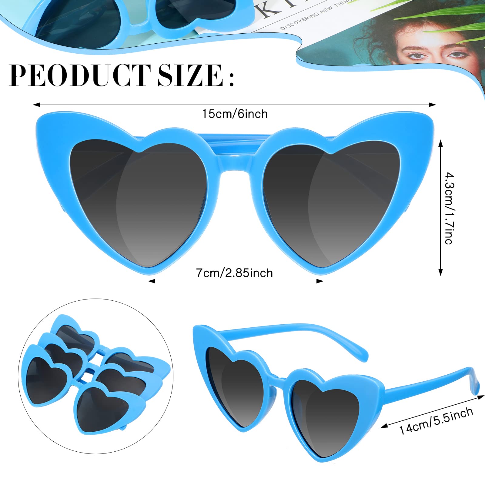 Flutesan 12 Pairs Bachelorette Sunglasses Heart Sunglasses Bulk Heart Shaped Sunglasses Bachelorette Party Supplies for Women(Blue)