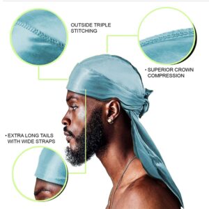 BIGEDDIE 12Pcs Durag Pack, Durags for Men Silky, Silk Durag for Men Women Waves, Satin Du rag with Long Tail and Wide Straps 12 Colors