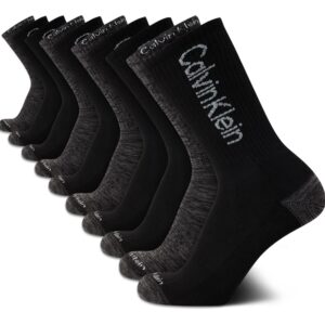 Calvin Klein Men’s Crew Socks - 6 Pack Performance Cushion Comfort Crew Socks - Breathable Athletic Socks for Men (7-12), Size 7-12, Black Logo