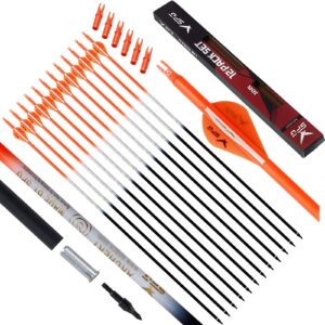 sopoger 30 inch arrows for compound bows - practice arrows 500 spine 12 packs hunting carbon arrows for archery recurve bow target practice shooting (orange)